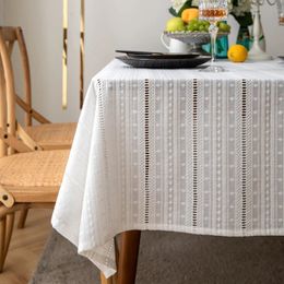 Table Cloth White Hollow Lace Tablecloth Simplehem Pastoral Cotton and Linen Rectangle Household Round Coffee Living Room 231020