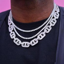 2020 hiphop iced out bling 5A baguette cz lock pin cuban link chain necklace for women men fashion choker jewelry gift whole243Z