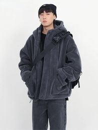 Men's Vests 2023 Winter Thick Warm Oversized Dark Grey Sherpa Jacket Men with Hood Zip Up Fluffy Loose Casual Faux Lamb Fur Coat 231020