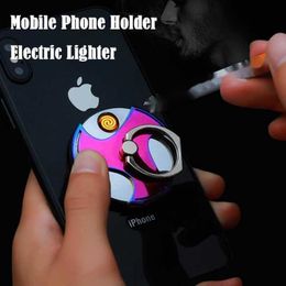 Lighters Small Metal Windproof Electric Lighter Cool and Interesting USB Rechargeable Lighter Two-in-one Function Mobile Phone Holder