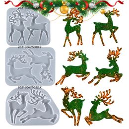 Baking Moulds Christmas Shaped Silicone Mold DIY Epoxy Resin Deer Elk Tree Pendant Decoration Mould 231019