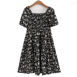 Plus Size Dresses Women Oversized Curve Clothes Square Collar Puff Sleeve Floral Chiffon One-Piece Summer 2023