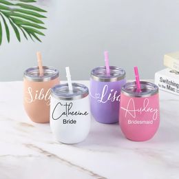 Mugs Personalised Wine Tumbler With Straw Christmas Gifts Custom Wedding Gift Wine Cup Bachelorette Party Favours Bridesmaid Gift 231020