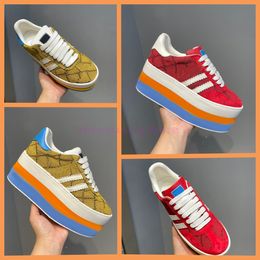 Luxury women height increase shoes designer casual thick sole canvas shoe red green patchwork collaboration sneakers size 35-40