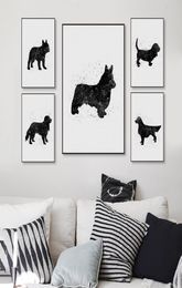 Black White Friend Pet Dog Greyhound Pug Terrie Canvas Art Print Poster Wall Picture Painting No Frame Vintage Living Room Decor4896128