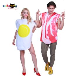 cosplay 2 Piece/set Couple Dress Funny Couples Adult Costume Food Jumpsuit Eggs and Bacon Set Halloween Party Fancy Derss Carnival 2022cosplay