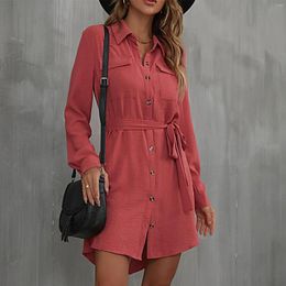 Casual Dresses Long Sleeve Shirt Dress 2023 Elegant Women Autumn Turn Down Collar Single Breasted Loose Mom Maxi Vestidos