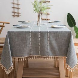 Table Cloth Solid Decorative Linen Tablecloth With Tassel Waterproof Thicken Rectangular Wedding Dining Cover Tea 231020