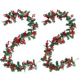 Christmas Decorations Artificial Pine Vine Garland with Red Berries Rattan Home Party Wall Door Decor Tree Ornaments Xmas Wreath 231019