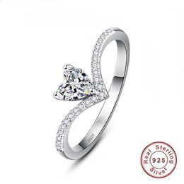 Cluster Rings Sweet Romance Heart-shaped Zircon 925 Silver Ring For Gif Elegant Women Wedding Engagement Anniversary Jewelry1297h