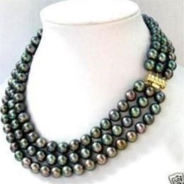 3 row 7-8MM Black akoya Pearl Necklace 17-19inch286I