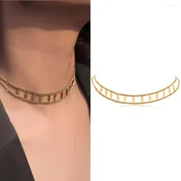 Chains 12mm Gold Color Rhombus Choker Necklace For Women Girls Stainless Steel Link Chain Adjustable Elegant Jewelry Gift DDN328