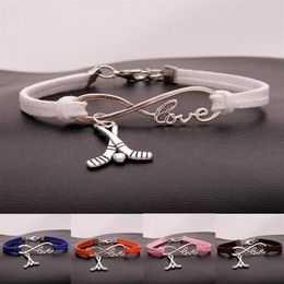Fashion Jewellery Ancient Silver Hockey Sport pendant Bracelet Charm Bracelet Jewellery Mixed Velvet Rope Infinity Love 8 Bangle -273S