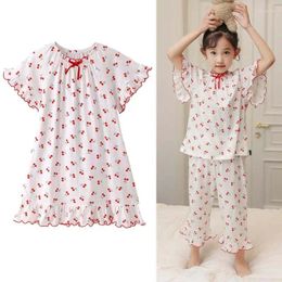 Clothing Sets Spring Soft Pyjama Set For Girl Kids Thin Cotton Bathing Comfortable Cherry Dress Pyjamas Sleepwear