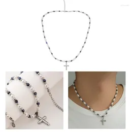 Pendant Necklaces Rosary Cross-shape Temperament Necklace Trend Light Luxury Women Men Sweater Chain Female Hip-hop Non-fading Jewellery