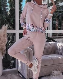 Women's Two Piece Pants Elegant Autumn Clothes Sets Womens 2 Fashion 2023 Hoodie And Jogging Floral Print Coat Cuffed Sweatpants Suit Y2k