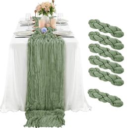 Table Runner Wholesale 6pcs Gauze Table Runner Wedding Sage Semi-Sheer Vintage Cheesecloth Dining Party Christmas Banquets Arches Cake Decor 231019