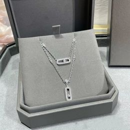 5A top quality v-gold three diamonds necklace for women new full diamond sliding pendant flexible rolling collarbone chain with box