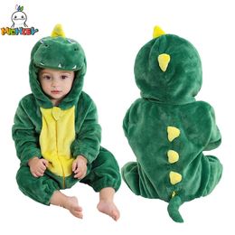 Rompers MICHLEY Halloween Dinosaur Baby Winter Costume Rompers Clothes Cute Cartoon Jumpsuit Bodysuits Overall Unicorn For Girl Boy 231020