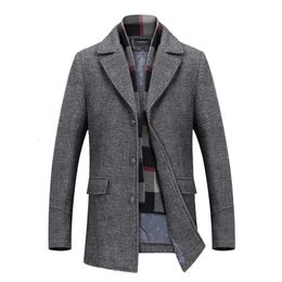 Men's Wool Blends Mens Smart Casual Woolen Coat Turn Down Collar Jacket Outerwear Thicken Warm Men Trench Business Coats Man 231020