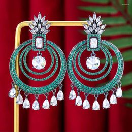 Dangle Earrings Missvikki Romantic Shiny Big Green Round Drop For Women Bridal Wedding Girl Daily Surper Jewellery High Quality