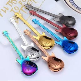 Creative 304 Stainless Steel Small Coffee Spoons Guitar Violin Shape Dessert Spoon Stirring Spoon Lovely Titanium Plated Ice Scoop 1020