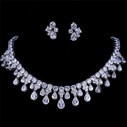 Emmaya Zircons High Quality White Gold Colour Cubic Zirconia Bridal Wedding Necklace And Earring Sets Party Gift 2202242316