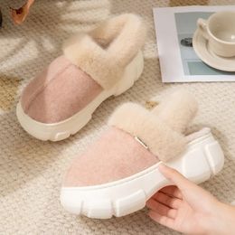 Slipper Winter Warm Plush Slip On Couples Home Floor Shoes Thick Sole Platform Slipper Female Soft Faux Fur Boots Slides 231019