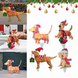 Christmas Decorations 2D Christmas Dog Lights String Yard Sign Xmas Ornament LED Light Acrylic Animal Garden Stakes Christmas Decoration Gifts x1020