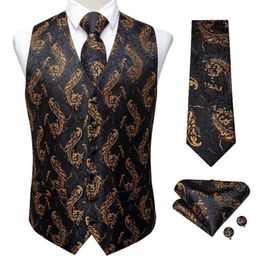 2020 New Fashion Men's Suit Vest Gold Paisley Black Silk Waistcoat Sleeveless Formal Business Jacket Dress Vests For Men DiBa313p