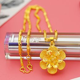 Chokers Flowers Rose Shaped 24k Yellow Gold Pendant Necklace for Women Bride Clavicle Chain Valentines Day Jewellery Gifts 231020