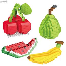 Blocks DIY Fruit Banana Cherry Watermelon 3D Model Mini Building Blocks Children's Educational Assembly Toys Boys and Girls Gifts
