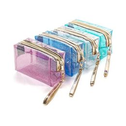 Storage Bags Waterproof Cosmetic Bags Pvc Transparent Zippered Toiletry Bag With Handle Strap Portable Clear Makeup Pouch For Bathroom Dhr9S