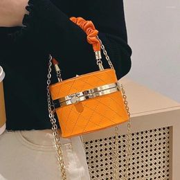 Evening Bags Lattice Round Box Bag Pleated Tote High-quality PU Leather Women's Designer Handbag Chain Shoulder Messenger