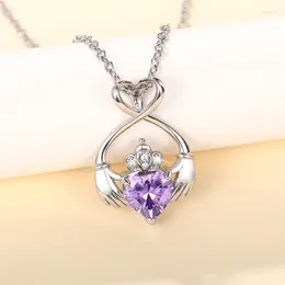 Pendant Necklaces Huitan Creative Design Heart Purple Cubic Zirconia Necklace For Women Temperament Elegant Accessories Trendy Jewelry