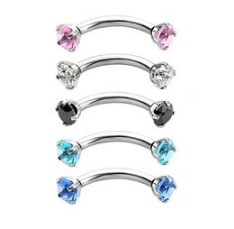 Stud Curved Eyebrow Ring Clear CZ Gem 3mm Round Zircon Internally Threaded Nail Stainless Steel Bending Body Jewellery 16G hip hop 231020