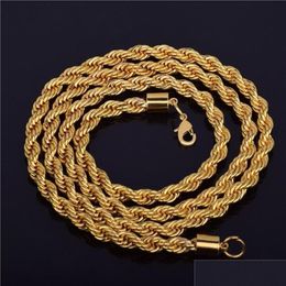Chains 2021 Retail Whole Long Gold-Color Man Necklace 4Mm 16 18 20 22 24 26 28 30 Inch Rope Chain Jewelry Accesory281A Drop Delivery Dhzdt
