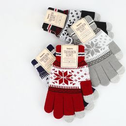 Women Style Snowflake Pattern Knitted Gloves Pure Colour Keep Warm Finger Gloves Autumn Winter Fashion Mitten Cashmere for Christmas Gift