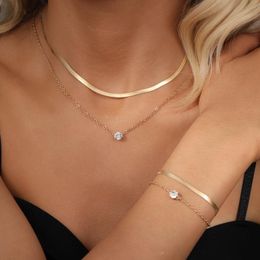 Necklace Earrings Set 17KM Vintage Gold Colour Zircon Pendant Necklaces Bracelet Fashion Adjustable Snake Chain Bracelets For Women Girls