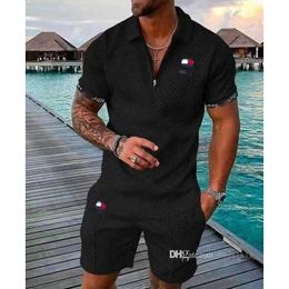 Mens Designer Short Tracksuits Summer Plus Size 3xl Luxury Two Piece Set Spring Brand Printed Cotton Blend Sleeve Polo T-shirt and Shorts Sports Suit