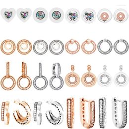 Stud Earrings Rose Gold Forever Signature Circles Pave Double With Crystal Hoop Earring 925 Sterling Silver Fit Fashion DIY Jewelry