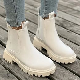 Boots Autumn Winter Chelsea Boot Platform Black Beige Ankle for Women Fur Short y Punk Gothic Shoes 3540 231019