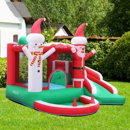 Snowman Christmas Decorations Merry Xmas Bounce House Slide Inflatables Bouncer Playhouse Snowman and Santa House Jumping Castle Kids Toys Gifts Jumper w/ Blower