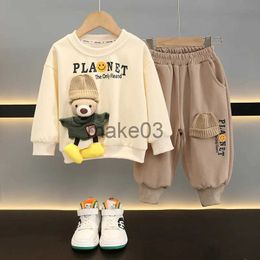 Clothing Sets Children's Autumn Sweater Set 2023 Boys and Girls Baby Cartoon Smiling Fashion Top+Sweatpants Kids Two-Piece Suit 2 4 6 8 10Y J231020