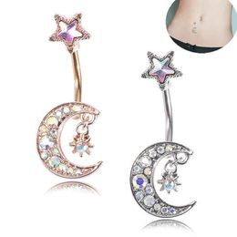 Other 1pc Sexy Star Moon Navel Belly Button Rings Piercing Crystal Steel Woman Body Jewellery Barbell Women Accessories262s