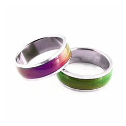 Band Rings Wholesale Bk Lot 36Pcs 6Mm Real Stainless Steel Mood Fashion Jewelry Mticolor Change Color Brand Inside Polished Drop Del Dh57O