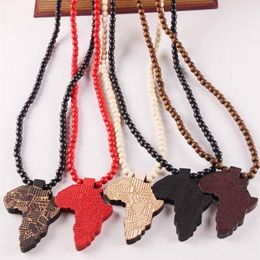 Whole and retail 2017 New Africa Map Pendant Good Wood Hip Hop Wooden Fashion Necklace 2898