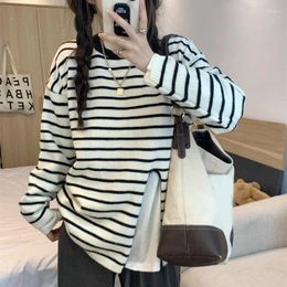 Women's Sweaters Striped Knit Shirt For Early Autumn And Winter Outerwear Design With A Slouchy Open Cut Style Top