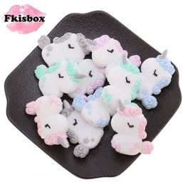 Teethers Toys 20pc Unicorn Silicone Animal Teether Beads Bpa Free Baby Teething Necklace Diy Chewable Denticion Jewellery Nursing Pacifier Chain 231020