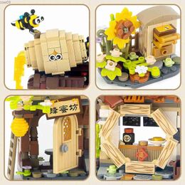 Blocks Honey Shop Folding House with Details Chinese Street View China Town Shops Small Particles Assembled Building Block Toys R231020